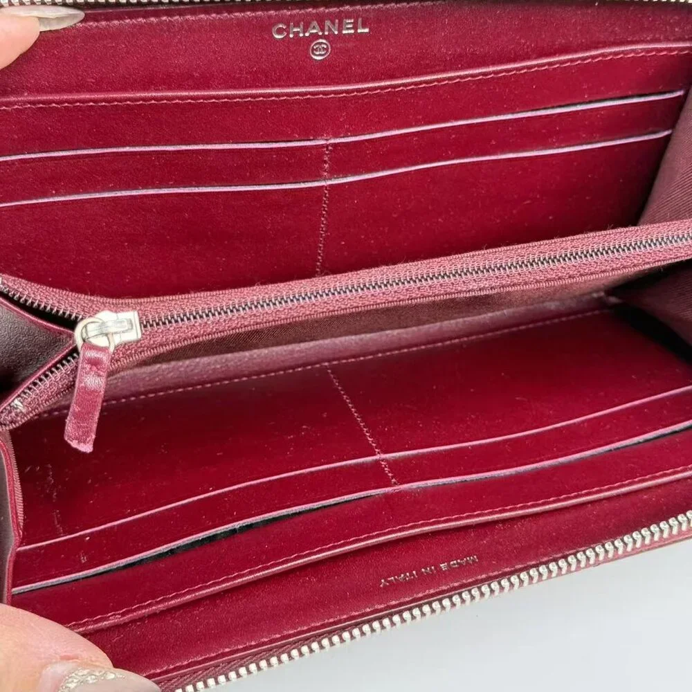 Chanel Burgundy Patent Leather Wallet with Classic Quilted Design